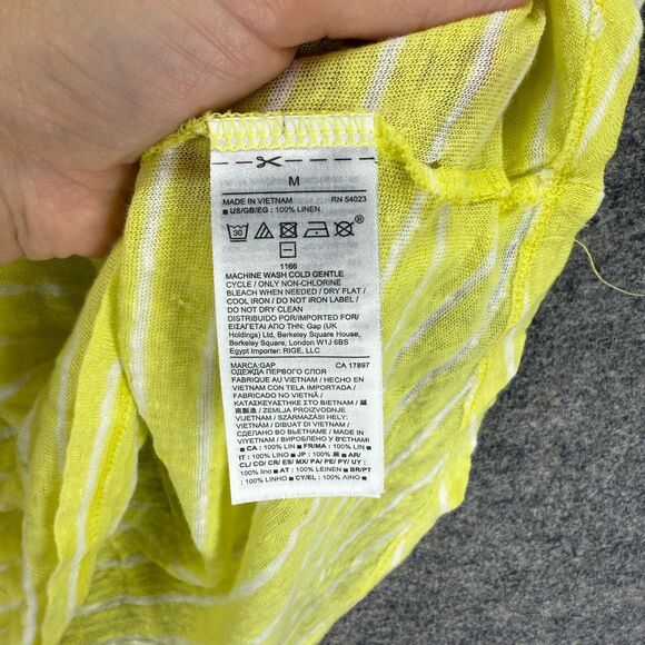 Gap T-Shirt Women M Medium Yellow Striped V-Neck Short Sleeve Linen Casual - Picture 4 of 7